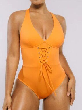 Shapellx Smart Sculpt Plunge Tummy Control Orange Swimsuit - New! Size Medium